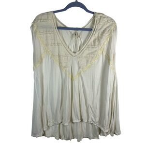 Free People Intimately Ivory Lace Smocked V-Neck High Low Sleeveless Top Romance